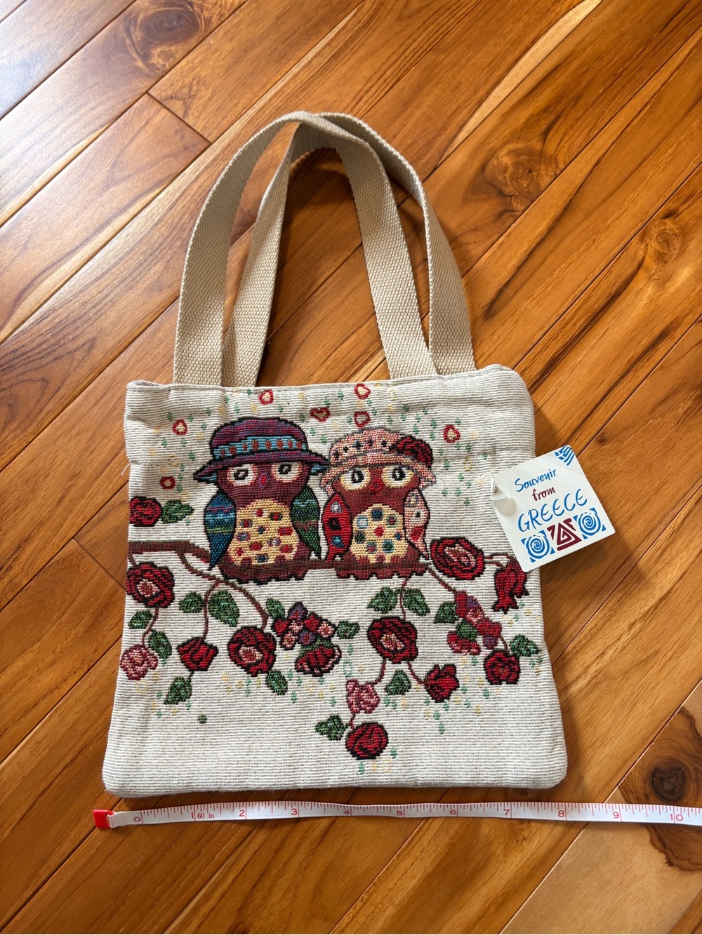 Beige Owl & Rose Tapestry Tote Bag - Souvenir